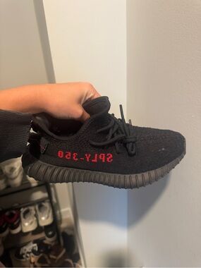 Yeezy Boost 350 V2 Black with Red Side Stripe